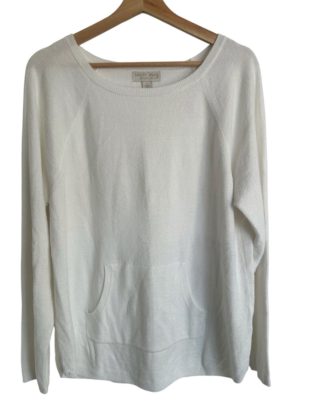 Barefoot Dreams CozyChic Ultra Lite Raglan Pullover Sweater Women Large - white